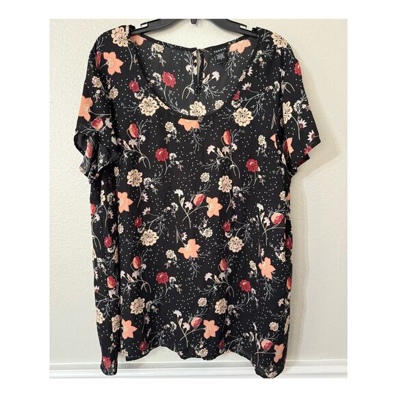 Torrid Black Floral Short Sleeve Blouse‎ Size 3X - Picture 2 of 7